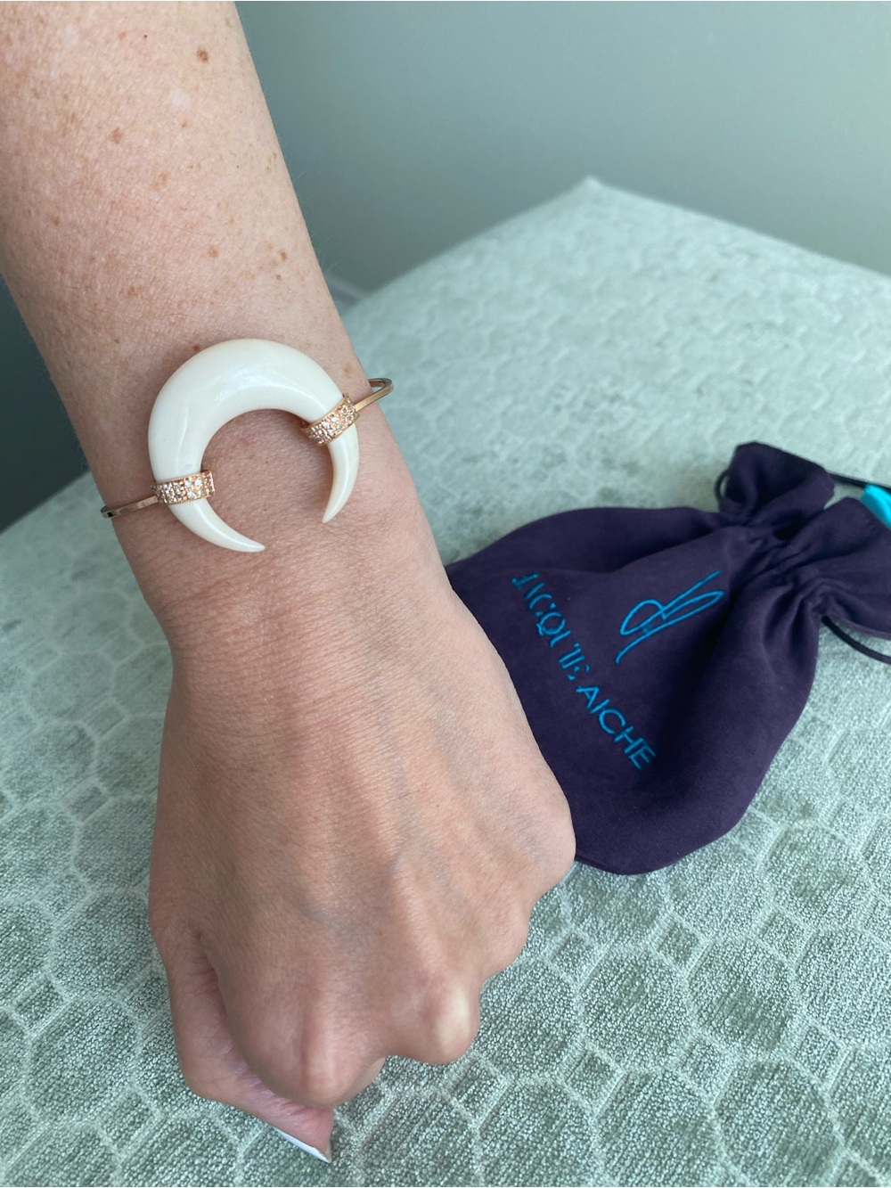 Jacquie Aiche Bone Horn Rose Gold and Diamond Cuff - Picture 9 of 12